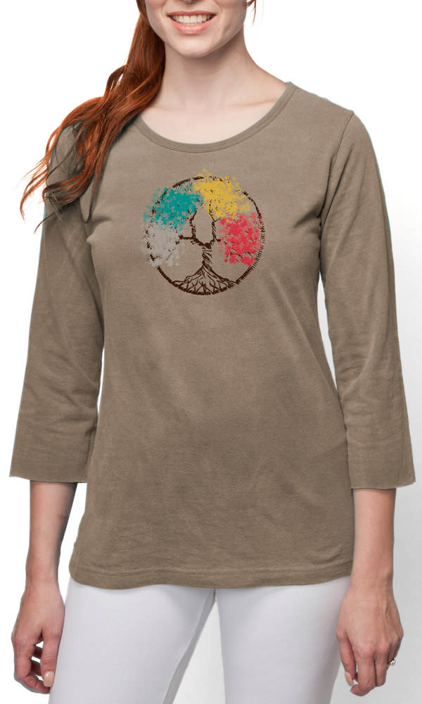earth creations - 6610-297 Four Seasons on 3/4th Sleeve Ladies Tee - 100% cotton jersey - Made in the U.S.A - UPF